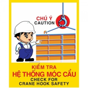 Biển báo Kiểm tra hệ thống móc cẩu - Check for crane hook safety